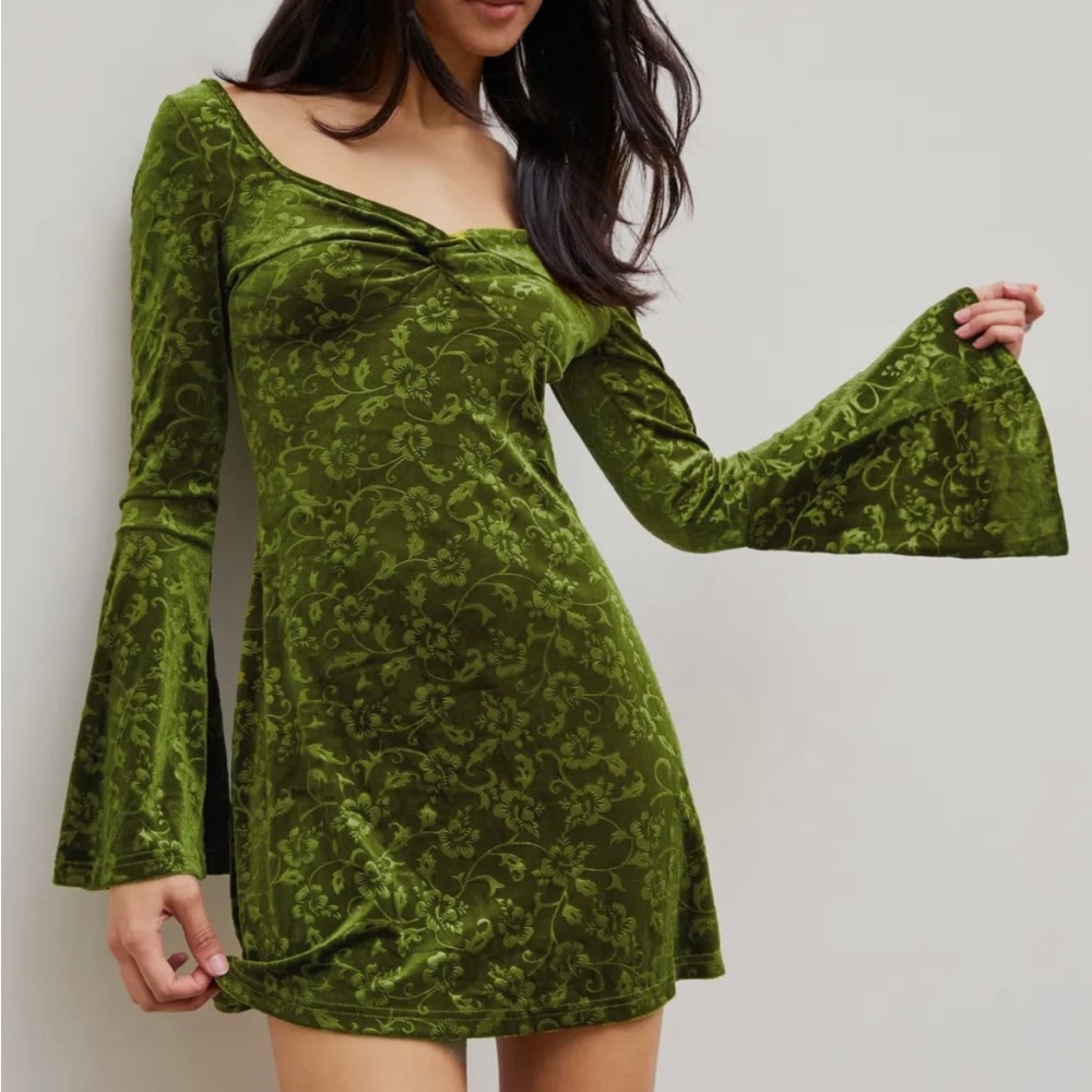 Velvet Bell Sleeve Mini Dress